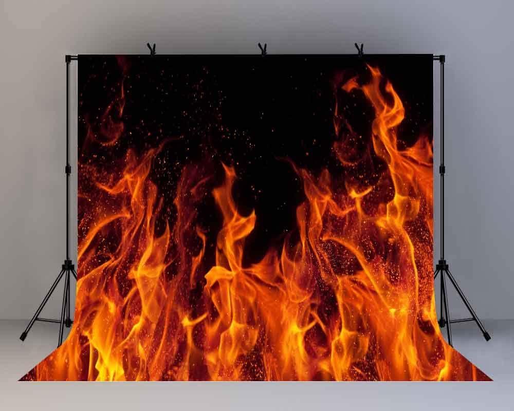 10x10ft Fire Backdrop for Photography Dancing Flame Black Background for Theme Party Portrait Birthday Party Banner Photo Booth Studio Props BJLY77