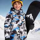 FREE SOLDIER Boys Girls Waterproof Ski Jacket Fleece Lined Warm Winter Snow Coat Kids Winter Jacket with Detachable Hood (6-7 Years, Green Camo)