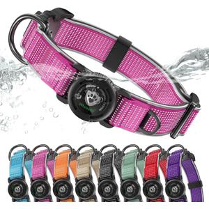 WhoseID AirTag Dog Collar, Waterproof Reflective Dog Collar with AirTag Holder and Magnetic Buckle, Heavy Duty Pet Collar for Small Medium Large Dogs, Rose Small