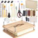 FUXAFU 50 Pcs Book Binding Kits, 15"x11.4" Inch Wooden Book PressBooks Binding Materials, with Bone Folder, Awl, Needles for DIY Bookbinding, BookRepair, Handmade Crafts