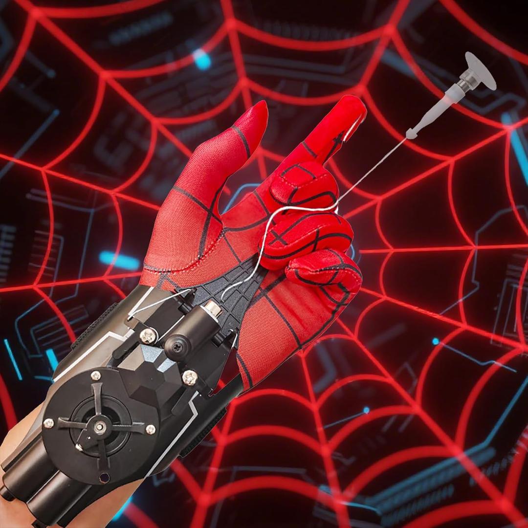 Spider String Shooter Toy, Web Launcher with Gloves, Cool Gadgets String Gloves Shooters Toy for Superhero Role-Play (Black)