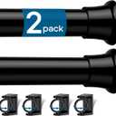 4PCS Spring Tension Curtain Rods 24 to 46 Inch Black Tension Rod Spring Curtain Tension Adjustable Curtain Rods for Kitchen, (With 4 Set Rod Holder)