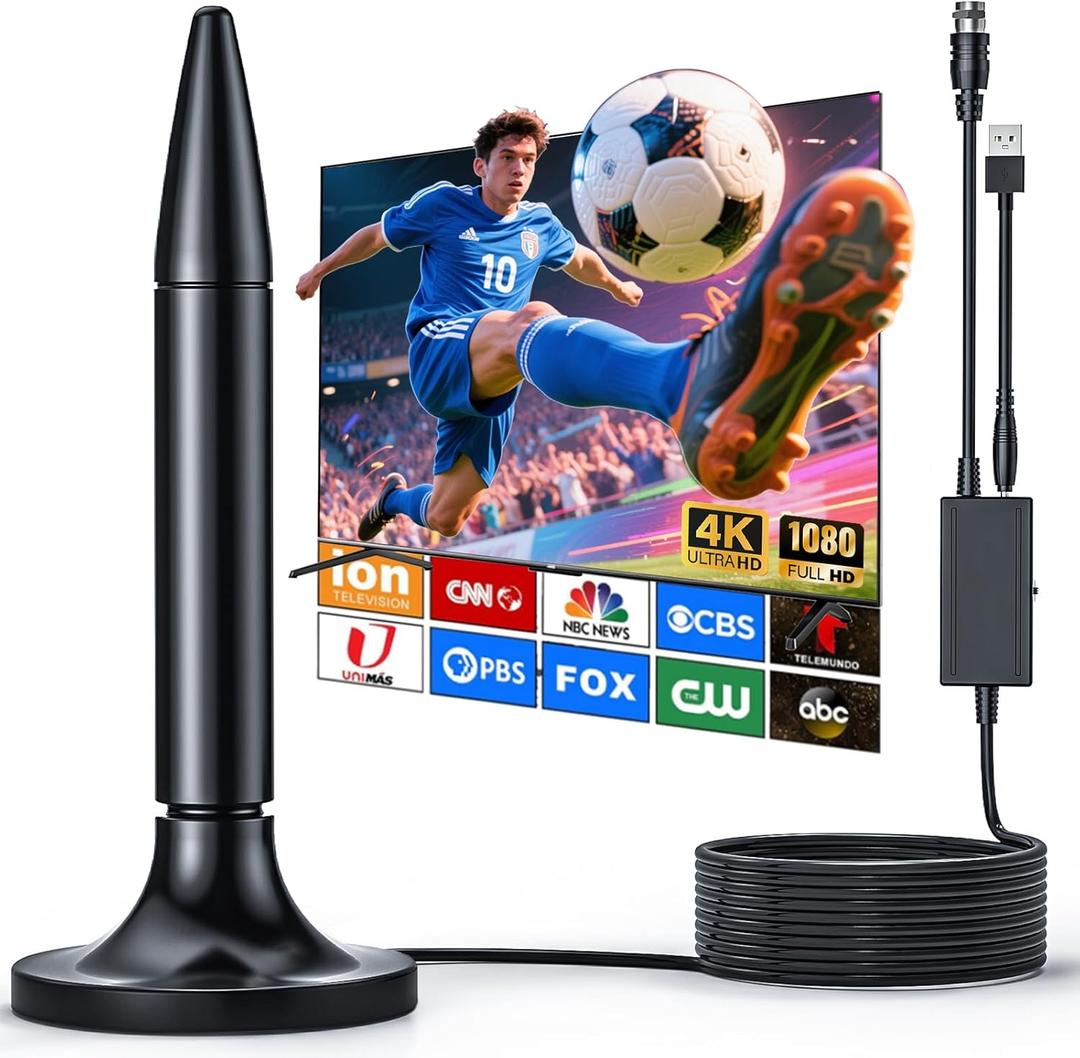 TV Antenna 2026 Indoor with Signal Booster  Long Range Digital HD Antenna for Smart and Older TVs, Supports Local Channels, 4K, and 1080p