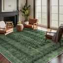 Lahome Vintage Machine Washable Rug 6x9, Soft 6x9 Area Rugs for Living Room Bedroom, Ultra-Thin Non Slip Green Area Rug Stain Resistant Large Carpet for Dining Room Office(6'x9')