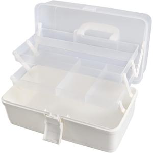 Craft Art Box Tackle Box Organizers, 3 Layer White Sewing Hair Supply Organization Boxes Medication Organizer Plastic Toolbox
