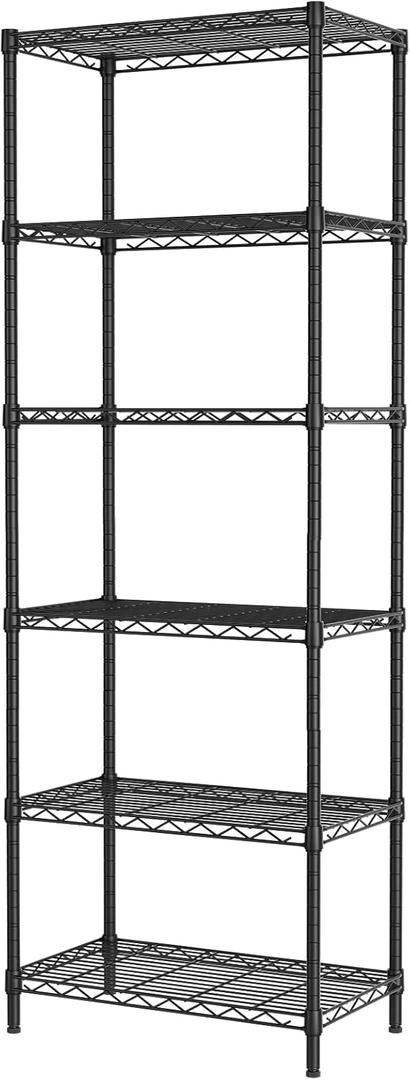 SINGAYE 6 Tier Adjustable Storage Shelf Wire Shelving Unit Metal Shelves Standing Closet Bathroom Organizers Pantry Kitchen Garage Laundry Room Organization Home Rack 12" D X 22" W X 69.5" H Black (6 Black 12"Dx22"Wx69.5"H)