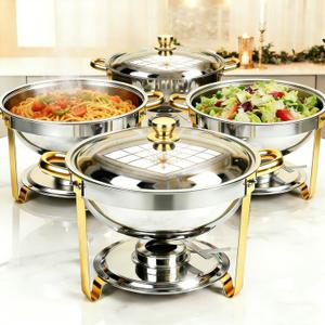 4 Pack 6QT Round Stainless Steel Chafing Dishes for Buffet | Chafing Dish Set with Rolled Edges, Water Pan, Food Warmers for Party Buffets, Birthdays, Holiday Parties, Events, and Weddings