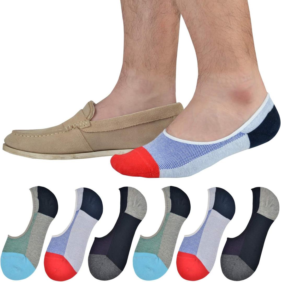 JORMATT Genuine Mens No Show Socks, Loafer Sneakers Low Cut Cotton Socks With Non Slip Grips (10-14, Assorted 6 Pairs)