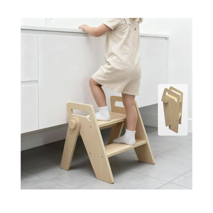 Wooden 2 Step Stool for Kids Bathroom Foldable 2-Step for Toilet Potty Training, Child Stepping Stool for Kitchen Nursery Bedroom