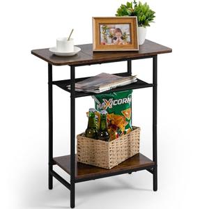 3-Tier Side Table for Living Room, Narrow End Table for Small Spaces with Wide Storage Tabletop,Rustic Brown Slim Couch Side Table Nightstand for Bedroom, Sofa