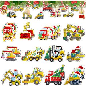 24 Pcs Double-Sided Christmas Construction Truck Wooden Hanging Ornaments Car Crafts Decoration Christmas Tree Hanging Xmas Tree Decor (Truck)