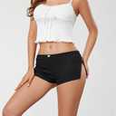 Women Micro Booty Shorts Cheeky Ribbed Knit Lounge Shorts (Black, M)
