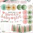 Sage Green and Blush Pink Baby Shower Decorations - Sweet Baby Girl Banner, Olive Green Lanterns, Streamers, Tissue Pom Poms, Paper Fans, Pink Beige Boho Paper Tassel, Rustic Backdrop Decor