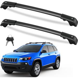 FengYu 300lb Roof Rack Cross Bars Compatible with Jeep Cherokee 2014-2023, Heavy Duty Lockable Aluminum Roof Rails Crossbars Cargo Bars Canoe Rooftop Black Carrier Luggage