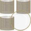 Clear Charger Plates Bulk 100, Round Plate Chargers with Gold Rim | 13" Plate Charger for Dinner Plates, Beaded Charger Plates Bulk Wedding, Plastic Table Chargers for Party, Banquet, Christmas