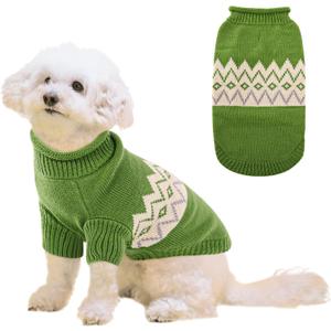 Queenmore Warm Dog Sweater, Soft Pet Knitwear, Knitted Pullover, Winter Pet Clothes for Small Medium Dogs Cats (Green)