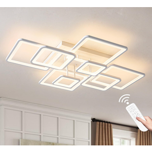 Shine LUEST Modern Ceiling Light, 39.4'' Dimmable LED White Flush Mount Ceiling Lights with Remote Acrylic Round Ceiling Lamp Fixture for Low Ceiling Bedroom Living Room Dining Room, 100W
