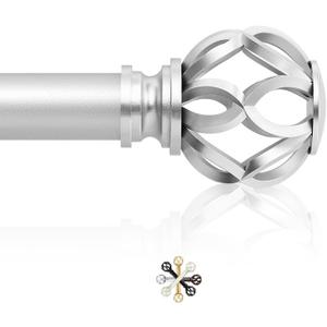 TVWOO Silver Decorative Farmhouse Curtain Rods:18-45 Inch Adjustable Heavy Duty Single Window Curtain Rod for Bedroom Living Room,Nickel Boho Rustic Drapery Rods with Vintage Twist Finial Easy Install