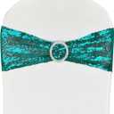 10 Pcs Sequin Chair Sashes Stretch Chair Bands Spandex Polyester Bows for Party Hotel Wedding Banquets Decoration - Teal