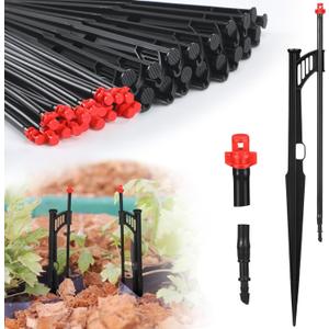 25 Pcs 12.8 Inch Drip Irrigation Stakes with 360 Degree Sprayer Emitters and Sprinkler Extension Riser for 1/4 Inch Drip Tubing Micro Sprinkler Heads Stakes for Garden Watering System, Red