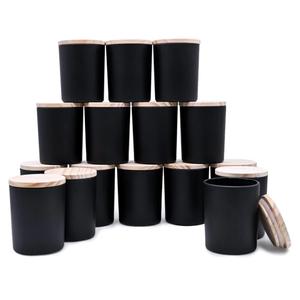 Thick Candle Jars for Making Candles 16 Pcs, 7 OZ Empty Jars with Wood Lids for Candle Making, Sample Container, Matte Black