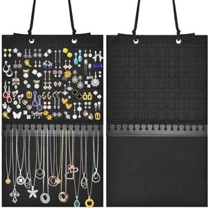 Kovpnor Hanging Earring Holder Organizer, Upgraded Wall Jewelry Organizer Storage for Earrings, Necklaces, Bracelets and Ankles, Premium Black Earring Display Hanger for Women & Girls