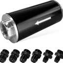 Inline Fuel Filter 100 Micron with 6AN 8AN 10AN Adapter, Automotive Replacement Fuel Filters, Universal Oil Fuel Filter Kit Fit for 50MM Mounting Bracket
