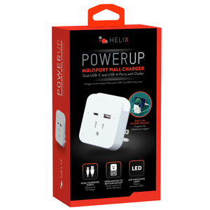 Helix PowerUp Multiport Wall Charger Dual USB-C and USB-A Ports with Outlet