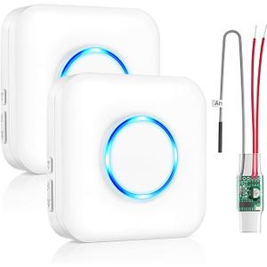 Wireless Doorbell Extender with Receiver Connects to Existing Hardwired Doorbell into Wireless Door Bell with 656 FT Range, 58 Chimes and 5 Volume Levels for Garage/Basement (1 Extender 2 Receiver）