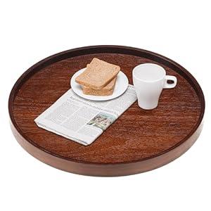 Extra Large Round Solid Wood Serving Tray, Classic Tea Coffee Table Wooden Decorative Ottoman Tray Server for Breakfast in Bed Snack Food Kitchen Party Bar, Raised Edge (19.7inch/50cm) Walnut