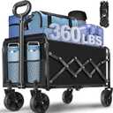 Wagons Carts Foldable, 360 Lbs with Adjustable Handle, Black Lightweight Portable, Collapsible Wagon for Beach Trip, Camping, Shopping, Sports, Travel, Picnic and Grocery (Dark Black)