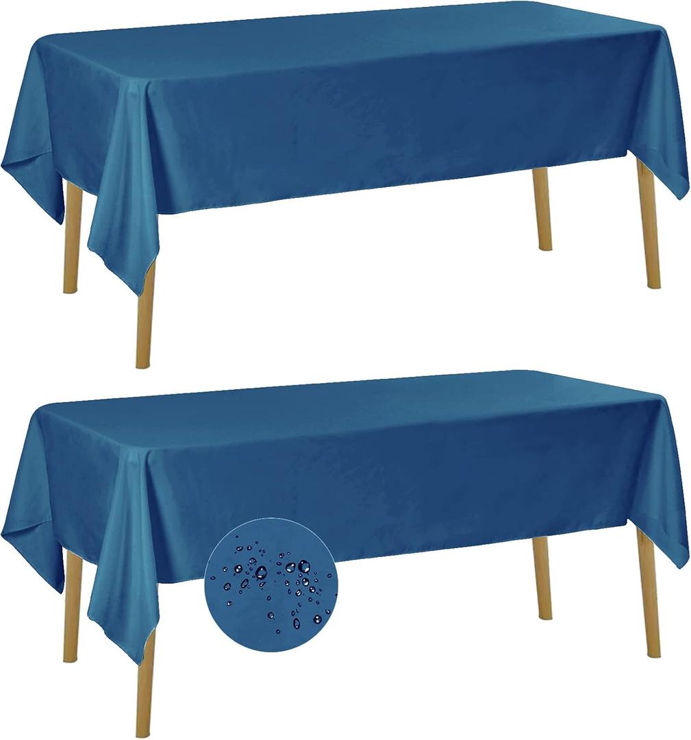 Fokitut 2 Pack Waterproof Rectangle Tablecloth, 60x120 Inch,Stain Resistant and Wrinkle Polyester Table Cloth, Fabric Table Cover for Kitchen Dining, Wedding, Party, Holiday Dinner-Mediterranean Blue