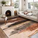 Ciicool Modern Abstract Brown Black Rug for Living Room, 8'x10' Machine Washable Area Rug Non-Slip Rug, Low-Pile Contemporary Indoor Dining Floor Carpet for Bedroom Office Under Table Home Decor