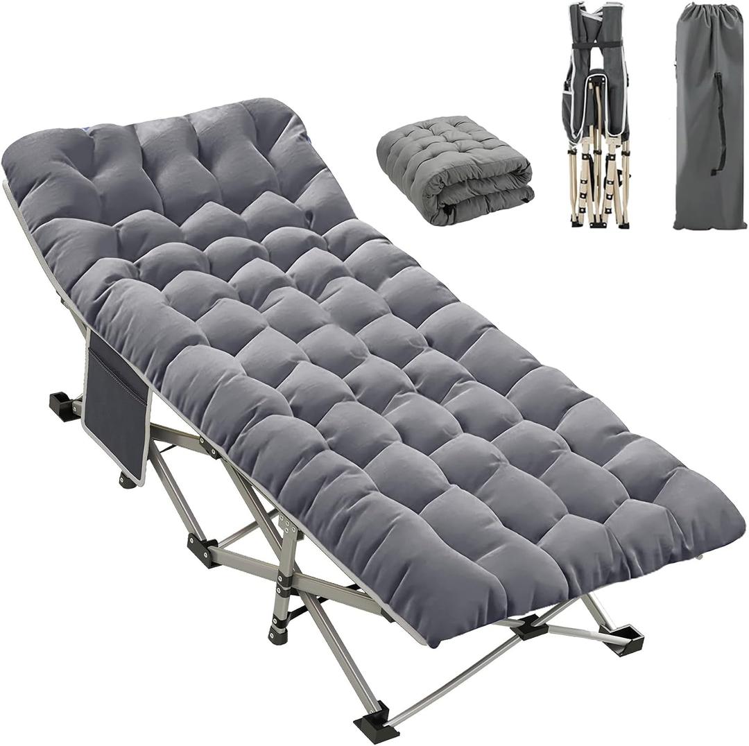 Camping Cot for Adults, Folding Bed with Mattress, Grey, 75*28*14