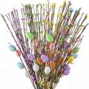 Juinte 26 Pcs Artificial Easter Spray Vine with Pastel Eggs and Berries Floral Stems Decorations Easter Egg Twig Branches Picks for Floral Arrangement Centerpieces Craft Wreath Making Home Decor