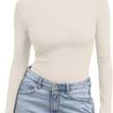 Trendy Queen Women's Turtleneck Long Sleeve Shirts Spring Fashion Basic Thermal Underwear Tops Winter Clothes 2026 (Beige)