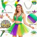Mardi Mardi Gras Costume Accessory Set Faux Feather Headband Necklaces Earrings Bracelets Bowknot Skirt for Women Mardi Gras Theme Parties Green