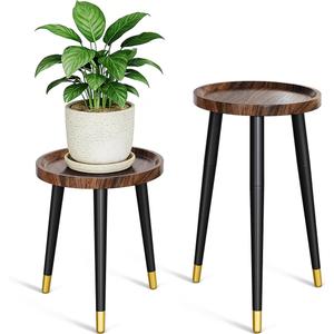 Plant Stand Indoor 2 Pack, Wood Mid Century Indoor Plant Stand, Tall Plant Stands for Flower Pot, Modern Plant Table, Small Side End Table With Raised Design, Walnut, 11.7"x18.8" & 11.7"x13"