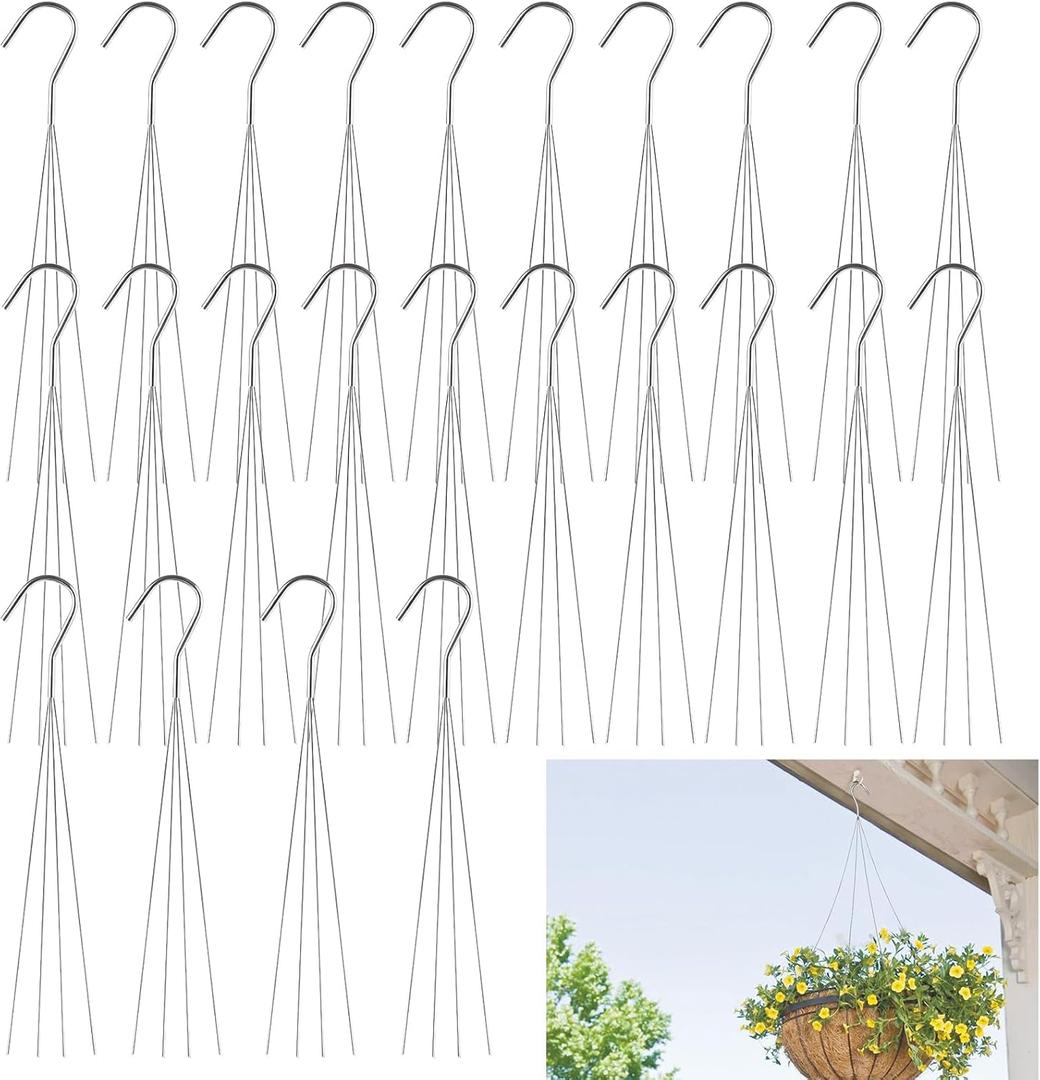 24 Pack 24" 4 Wire Steel Hook Hanger, Pot Hangers for Plants, Wire Plant Hangers for Hanging Baskets, Plant Hanger for Indoor Outdoor Patio Garden Succulents Planters for Home Garden Decor
