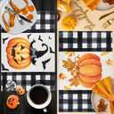 Vesici Buffalo Plaid Thanksgiving Placemats Set of 4, Double Sided 12 x 18 Inch Thanksgiving Placemats Set for Table Decorations Pumpkin Ghost(Pumpkin)