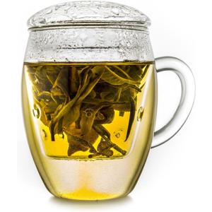 Creano Tea Glass with Infuser and Lid 400ml - Large Tea Cup - Microwave & Dishwasher Safe - Loose Leaf Tea Maker Gift Set (1 Piece (Pack of 1))