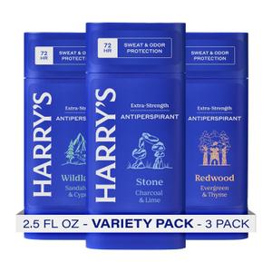 Harry's Extra-Strength Antiperspirant Deodorant, Sweat & Odor Control Antiperspirant for Men, Variety Pack - Stone, Redwood, Wildlands, 2.5 oz Pack of 3