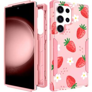 for Samsung Galaxy S24 Ultra Case - Women Cute Girls Phone Cover Girly Aesthetic Unique Design Teen Kawaii Strawberry Heavy Duty Protective Hard Shockproof Military Grade Funda for S24 Ultra