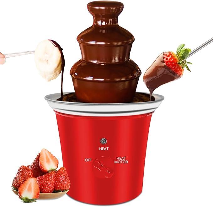 MINI Chocolate Fountain Machine Small Electric Chocolate Fondue Fountain Machine for Party for Candy Butter Cheese (Red)