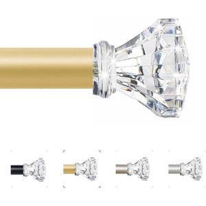 Gold Decorative Crystal Curtain Rods 18 to 45 Inch:Heavy Duty Adjustable Window Curtains Rods for Living Room Bedroom,Brass Gold Modern Girly Acrylic Drapery Rod with Clear Bling Diamond Finial