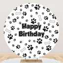 Renaiss 7x7ft Paw Prints Birthday Round Backdrop Cover Black White Bones Dog Footprints Birthday Circle Background Puppy Paw Prints Pet Themed Birthday Party Decor Pet Bday Arch Photo Booth Props