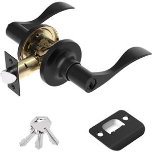 Entry Exterior Door Handle with Turn Lock,Matte Black Door knobs Exterior Door Lock Set,Bedroom Door Locks Lever Door Handle,1 Pack