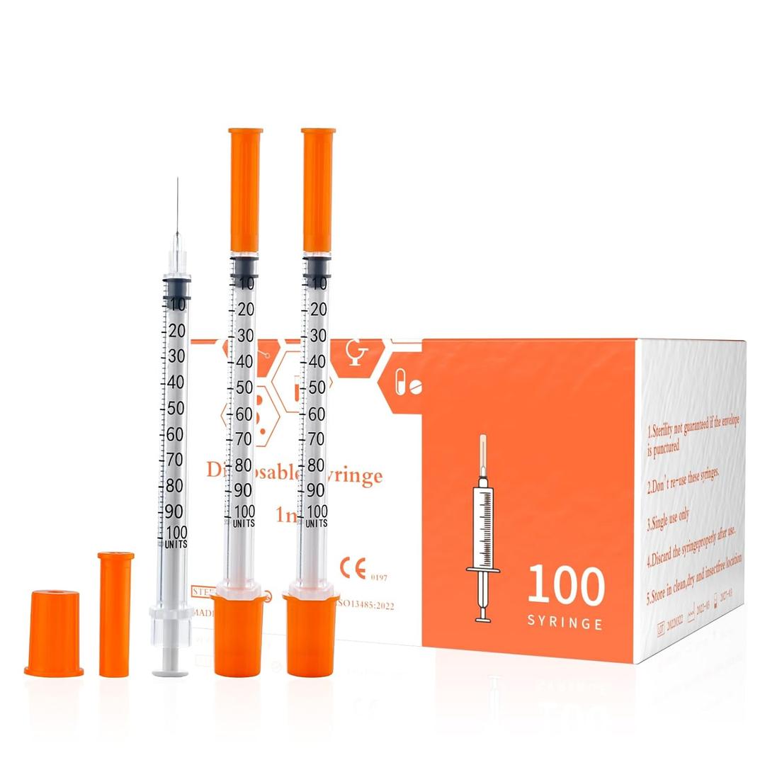 29 Gauge 1cc 5/16 inch Syringe - U 100 1ml Syringe with Needle, Disposable Lab Dispensing Supplies, 100Pack