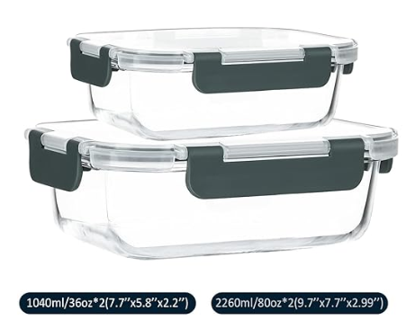 M MCIRCO [80 oz & 36 oz Extra Large Glass Food Storage/Baking Containers Set with Lids, 2 Pack 80 oz(10 cup)&2 Pack 36 oz (4.5 cup) Airtight Glass Container,Microwave,Oven,Freezer and Dishwasher