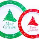 Rubtlamp 60PCS Christmas Plastic Plates, White Plastic Plates With Red and Green Christmas Tree, christmas Party Disposable Plate Include 30 Green Dinner Plate, 30 Red Salad Platos